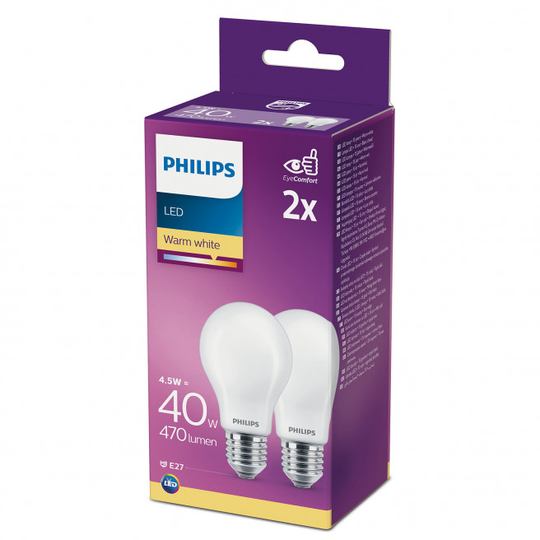 Philips LEDClassic standard 40W E27 varm hvid mat ikke dæmpbar 2-stk - 8718699664688