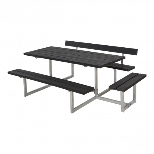 Plus Basic Bord/Bænkesæt m/1 ryglæn og 1 påbygning - 219 cm - ReTex - Sort - 185816-35