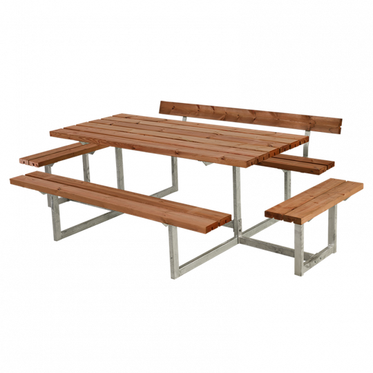 Plus Basic Bord-/Bænkesæt m/1 ryglæn og 2 påbygninger - 260 cm - Teak - 185814-17