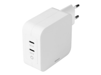 DELTACO USBC-GAN03 - Strømforsyningsadapter - 100 Watt - 5 A - PD - 2 output-stikforbindelser (2 x USB-C) - hvid