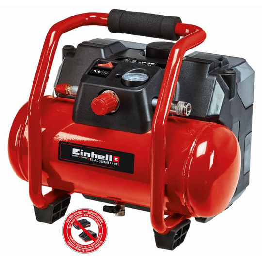 Einhell TE-AC 36/6/8 Li OF akku kompressor med tilbehør 8 Bar 6 liter 2x18V u/batteri og lader