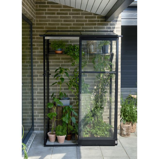Halls Drivhus Qube Lean-to 42 sort m/ 3 mm hærdet glas - F09934