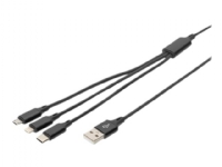 DIGITUS 3-in-1 Ladekabel USB A Lightning + Micro USB + USB-C