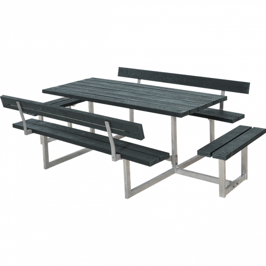 Plus Basic Bord/Bænkesæt m/2 ryglæn og 2 påbygninger - 260 cm - ReTex - Grå - 185815-38