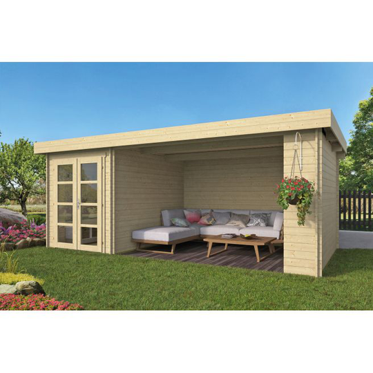 Nashville med baldakin Bjælkehytte 28 mm - 400757N - 17,25 m²