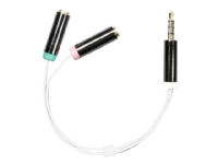 DELTACO AUD-207 - Hovedsætadapter - 4-pæl ministik han til stereo mini-jackstik, ministik hun - 10 cm - hvid