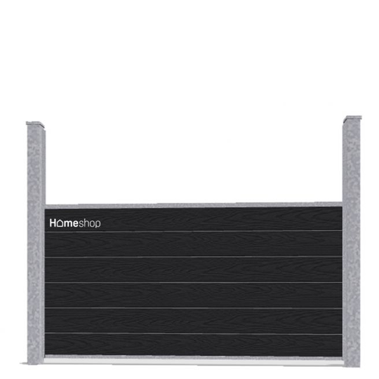 Wimex WPC med glas Komposit hegn - Black-Wood V-profil Startsæt H 140 cm B 197 cm