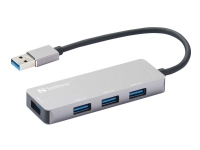 Sandberg USB Hub, USB 3.2 Gen 1 (3.1 Gen 1) Type-A, USB 2.0, USB 3.2 Gen 1 (3.1 Gen 1) Type-A, 5000 Mbit/s, Grå, Aluminium, USB