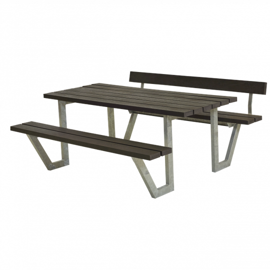 Plus Wega Bord/Bænkesæt m/1 ryglæn - 177 cm - ReTex - Sort - 187711-35