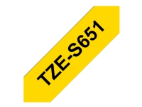 Brother TZe-S651 - sort på gul 24mm x 8m - ekstra stærk klæbende