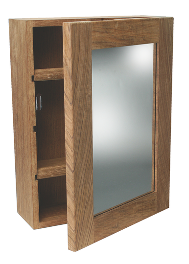 Toiletskab med spejldør, teak 33 x 46 x 11 cm.