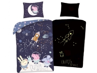 Gurli Gris 'Outer Space' Glow in Dark Sengetøj m/rygsæk, 100 procent bomuld