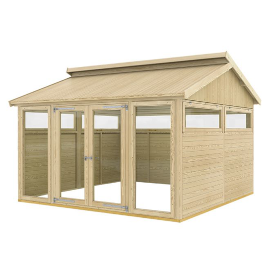 Plus Multi Pavillon m/2 vinduer, 6 træelem. m/opl. vinduer og én db dør - ekskl. gulvstrøer og gulvbrædder - grundmål: BxL 350x