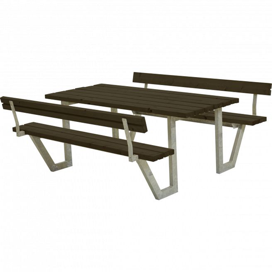 Plus Wega Bord/Bænkesæt m/2 ryglæn - 177 cm - Sort