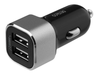 DELTACO USB-CAR126 - Bilstrømsadapter - 17 Watt - 2.4 A - 2 output-stikforbindelser (2 x USB) - sort/sølv