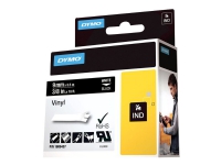 DYMO Rhino Coloured Vinyl - Vinyl - permanent klæbemiddel - hvid på sort - Rulle (1 cm x 5,5 m) 1 kassette(r) tape - for DYMO ILP219 Rhino 1000, 420