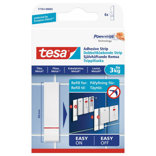 Tesa Dobbeltklæbende strips til fliser og metal (3 kg), 6 stk.