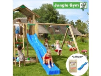 Jungle Gym Chalet + Swing Module Xtra inkl. blå rutschebane og 120 kg sand (804-271SXSB)