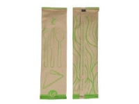 Bestikpose Verive 4/1 med voksbehandlet træ kniv/gaffel/spiseske/papirserviet,100 stk/ps - (100 stk.)