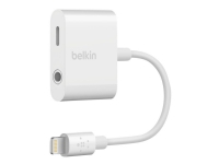 Belkin 3.5 mm Audio + Charge RockStar - Lightning til hovedtelefon-jackstik/opladningsadapter - Lightning (han) til 4-pæl ministik, Lightning (hun) -
