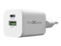 ProXtend - Strømforsyningsadapter - 30 Watt - 3 A - QC 3.0 - 2 output-stikforbindelser (USB, USB-C) - hvid - Den Europæiske Union