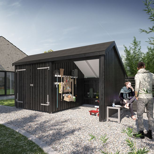 Plus Multi Havehus 10,5 m² - 2 moduler m/dobbeltdør og åben front - inkl. tagpap/alulister/H-stolpefødder - 1675806-1