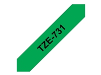 Brother TZe-731 - Sort på grøn - Rulle (1,2 cm x 8 m) 1 kassette(r) lamineret bånd - for Brother PT-D210, D600, H110, P750 P-Touch PT-1005, D450, H1