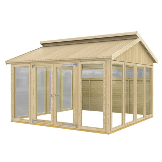 Plus Multi Pavillon m/10 vinduer, 2 træelem. m/opl. vinduer og én db dør - ekskl. gulvstrøer og gulvbrædder - grundmål: BxL 350