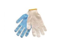 Handske str 9 med Blå Dotter Strik Polyester Hvid,12 par/pk