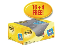 Post-it® Notes Canary Yellow™ 16 + 4 GRATIS blokke, 38 mm x 51 mm