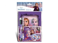 Disney Frozen Writing set with spiral pad A5 with 60 ruled sheets, multi-colour pen, stickers sheet, 1 triangular pencil, eraser, small note pad with