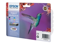 Epson T0807 Multipack - Sort, gul, cyan, magenta, lys magenta, lys cyan - original - blister med RF/akustisk alarm - blækpatron - for Stylus Photo P5