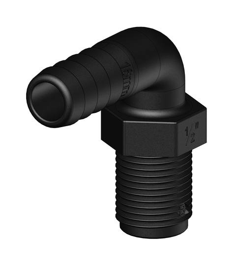 Tru-design Slangekobling 1/2 - 16 mm udv. 90 gr. Komposit