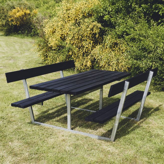 HORTUS Bord-/bænksæt "SIF" sort grundmalet og galvaniseret stel med ryg L: 175 x B: 180 cm - 801-082