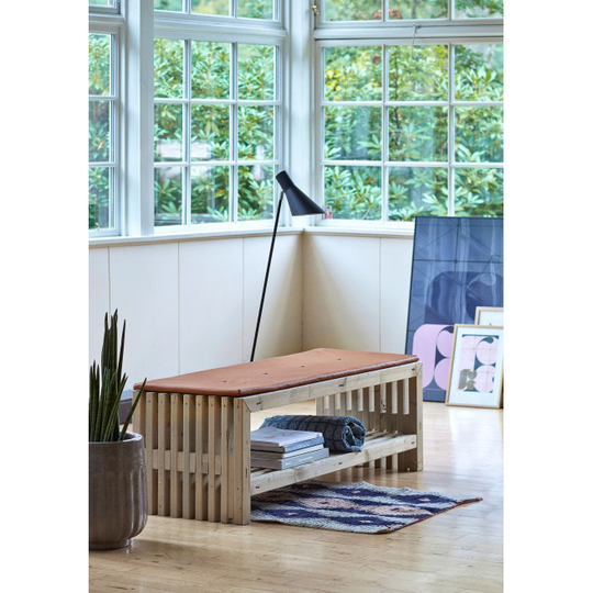Plus Rustik Trallebænk Design 138x49x45cm m/hylde -drivtømmerfarve