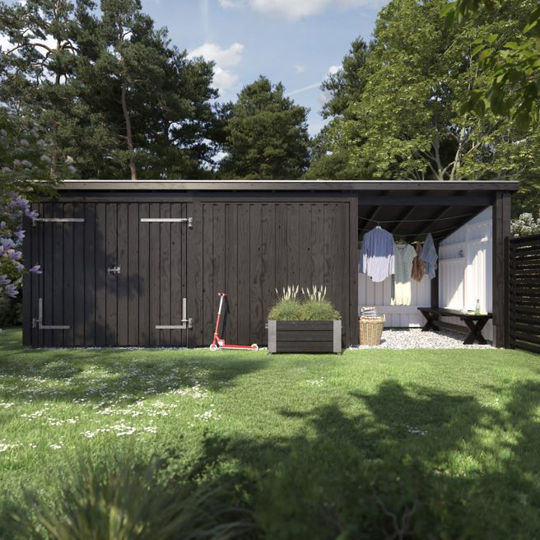 Plus Nordic Multi Havehus 14 m² - 3 moduler m/dobbeltdør og lukket/åben front - 168591-1