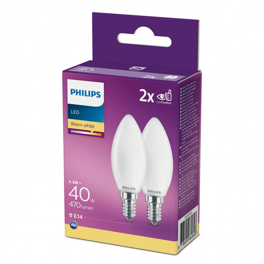 Philips LEDClassic Kerte 40W E14 varm hvid mat ikke dæmpbar 2-stk - 8718699664848