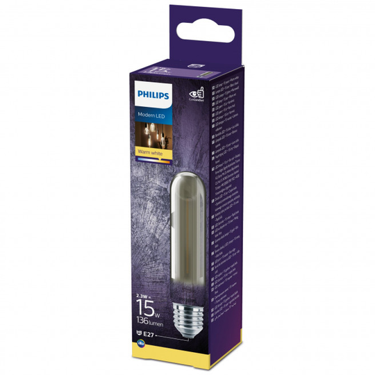 Philips LED Classic Filament 15W T32 rør E27 smoky ikke dæmpbar 1 stk - 8718699657611