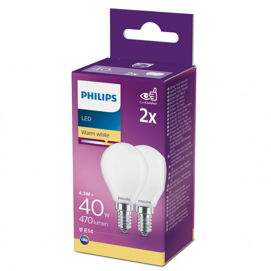 Philips LEDClassic Krone 40W E14 varm hvid mat ikke dæmpbar 2-stk - 8718699664862