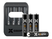 OXOPO XS series - 1 time USB-batterioplader - (for 4xAAA) + batteri 4 x AAA - Li-Ion