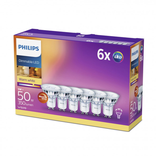 Philips LEDCLassic 50W spot glas GU10 warm glow dæmpbar 6 stk - 8718696721674