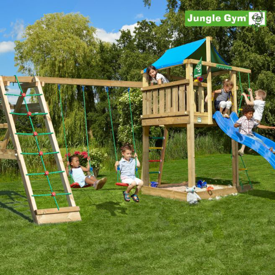 Jungle Gym Lodge legetårn komplet inkl. climb module xtra og rutschebane - 804-274CX