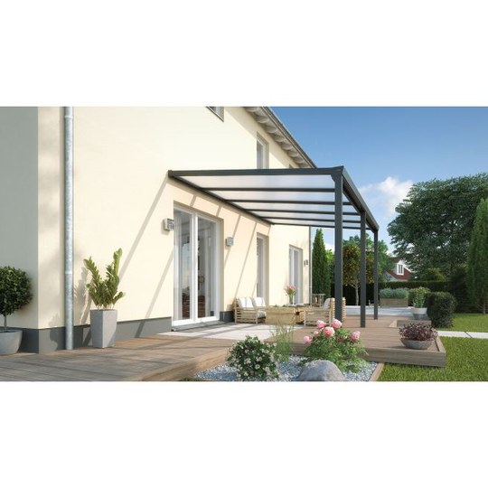 Terrasseoverdækning Alu Easy Polycarbonat Opal - 700x300cm - RAL7016 Antrasit