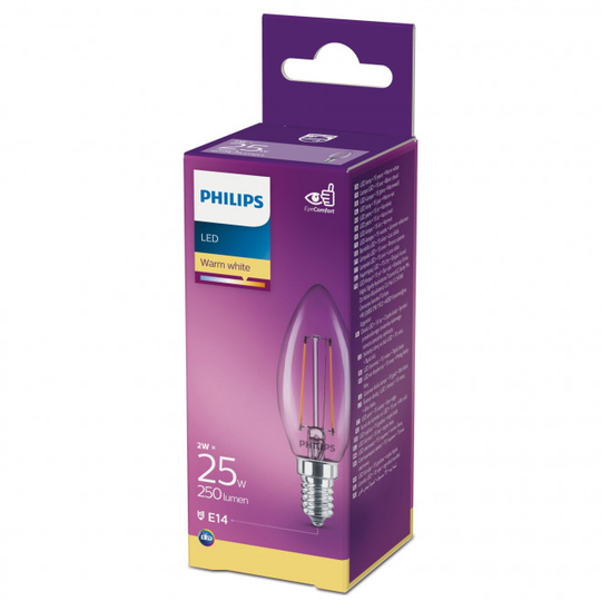 Philips LEDClassic Kerte Filament 25W E14 varm hvid klar ikke dæmpbar 1-stk - 8718699665388