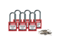 Brady 814126, Konventionelle hængelås, Nøglelås, Indtastet ens, Rød, Aluminium, U-formet