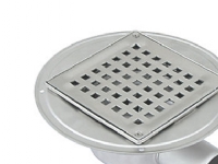 BLÜCHER Justerbart boligafløb Square lav model - Med indbygningsvandlås - Gulv: beton og fliser - Smøremembran, Ramme: 145x145mm - Udløb: Ø50mm, vand