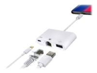 MicroConnect - Lightning to Ethernet / USB-C / USB-A - Lightning han til USB, RJ-45, Lightning/USB-C hun - hvid - for Apple iPad/iPhone/iPod (Lightni