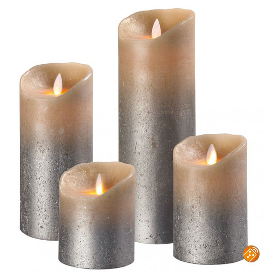 Sompex Bloklys - Flamme LED Sand Metallic - Højde 12,5 cm