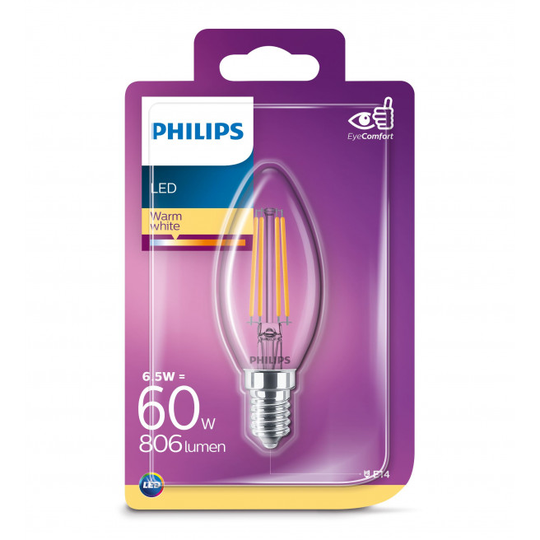 Philips LEDClassic Filament 60W kerte E14 varm hvid klar ikke dæmpbar 1 stk - 8718699648763