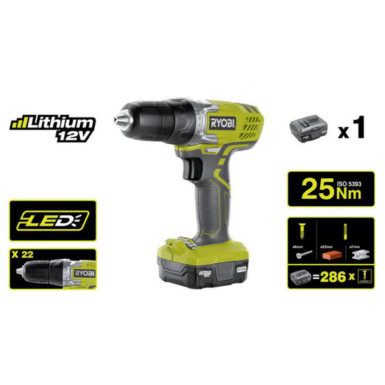 Ryobi Bore-/skruemaskine 12V - R12SD-L13G - VAREN ER UDGÅET